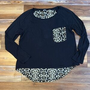 Venus Black and Leopard Long Sleeve Women's Top - L